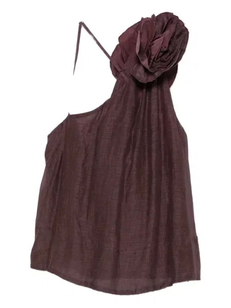 Bluzka Mes Demoiselles w kwiatki na jednym ramieniu czerwona