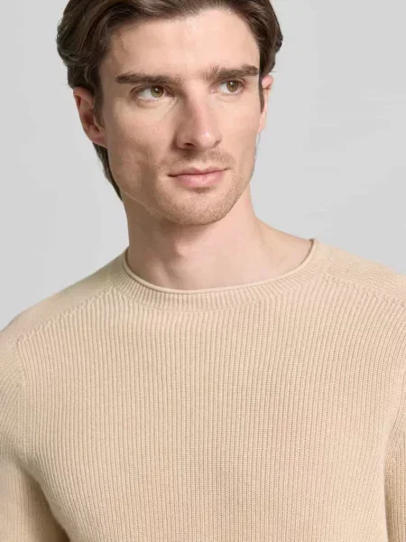 Sweter z dzianiny z mieszanki bawełny i kaszmiru z prążkowanymi wykończeniami Ftc Cashmere beżowy