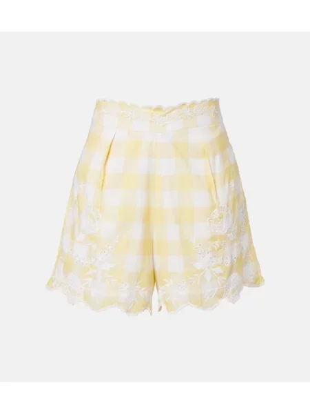 Pantaloni scurți Juliet Dunn cu broderie în carouri galben
