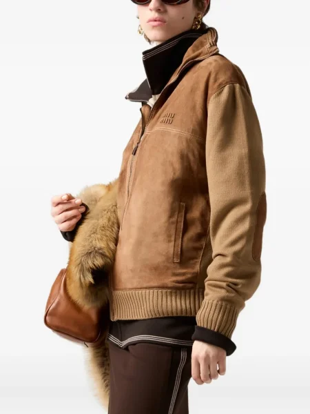 Cardigan Miu Miu din piele de căprioară maro