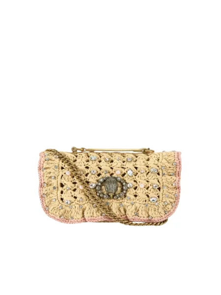 Torebka crossbody Kurt Geiger z kamieniami skórzana beżowa