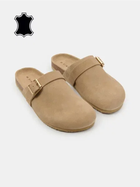 Кожаные шлепанцы Sinsay бежевые