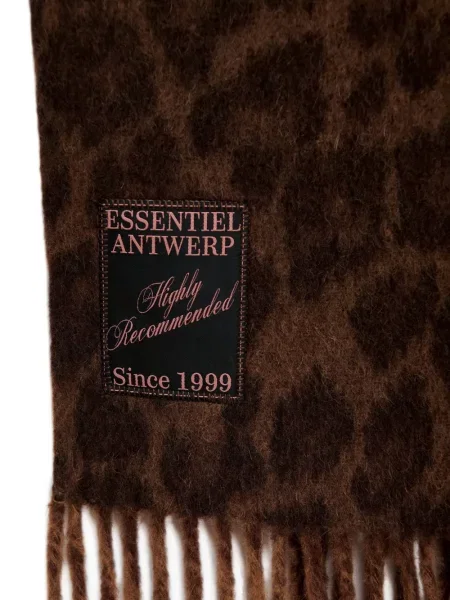 Fular Essentiel Antwerp cu franjuri cu model leopard maro