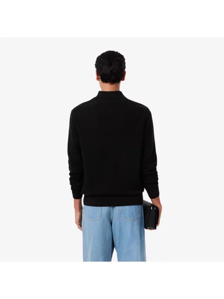 Lacoste Sweter Z Kołnierzem Polo Z Mieszanki Bawełny I Wełny czarny