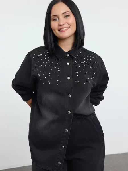 Trendyol Curve Bluză denim / transparent gri