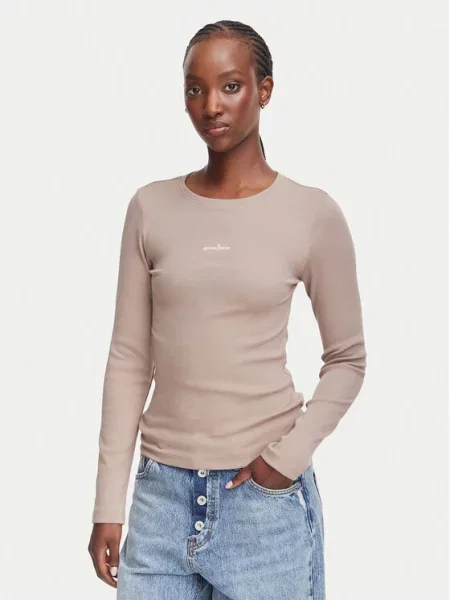 Guess Jeans majica z dolgimi rokavi z elastanom bež