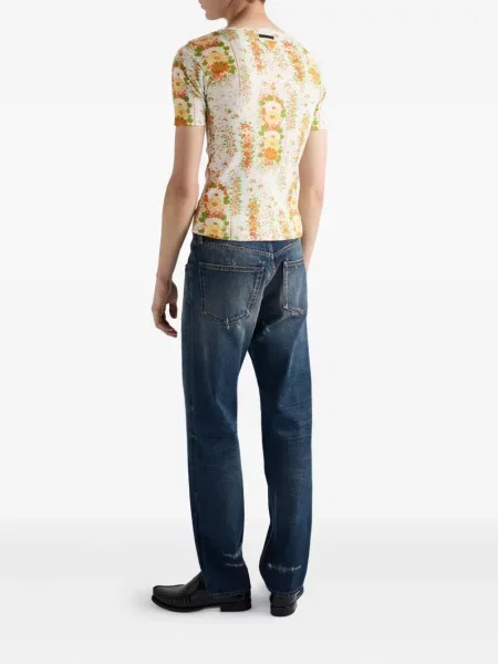 Tricou Prada cu model floral cu decolteu rotund portocaliu