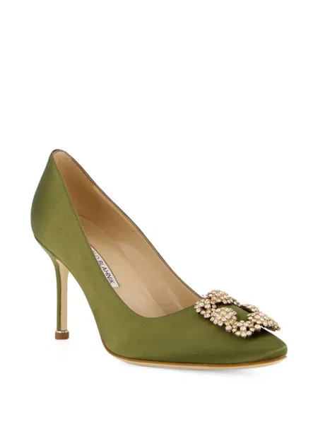 Satenske salonke Manolo Blahnik sa kopčom zelena