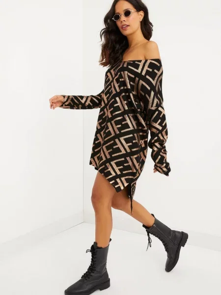 Cool & Sexy Rochie tricotat auriu roz negru
