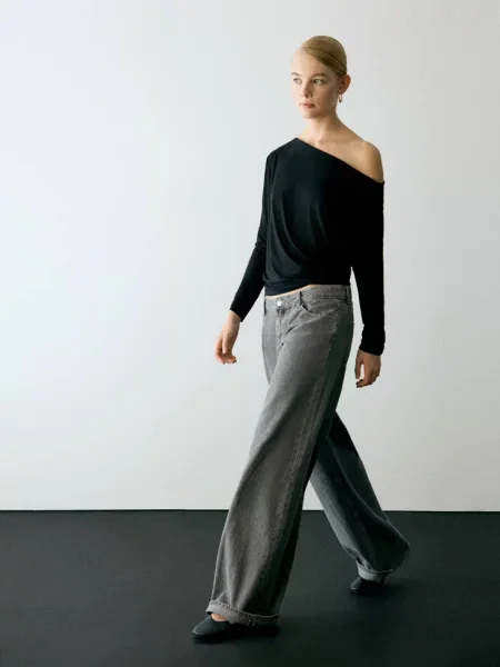 Jeansy wide leg w paski denim Teen 40 MANGO TEEN szary