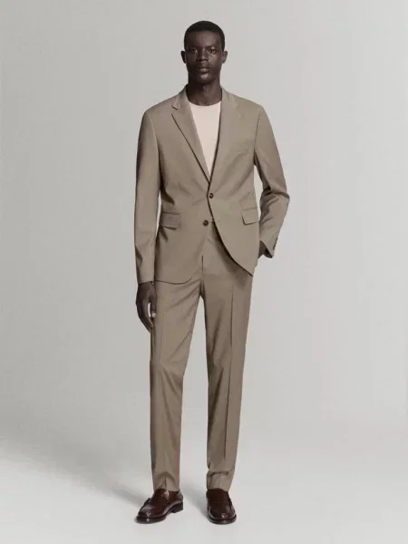 Spodnie garniturowe Milan slim fit średni Mężczyzna 40 MANGO MAN brązowy