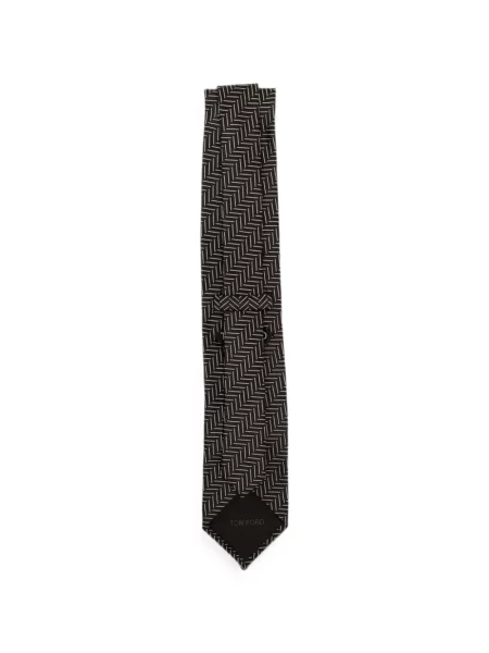 Cravată Tom Ford de mătase cu model herringbone maro