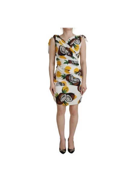 Jedwabna sukienka mini Dolce And Gabbana z nadrukiem biała