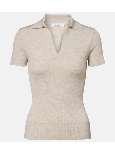 Top Max Mara wełniany prążkowany beżowy