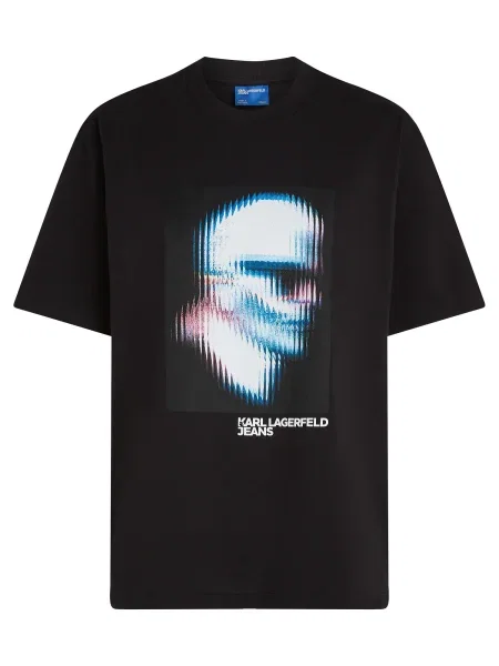 KARL LAGERFELD JEANS Tricou DIGITIZED azur / gri deschis negru