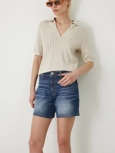 Дънков къс панталон Medicine с изчистен дизайн със стандартна талия синьо