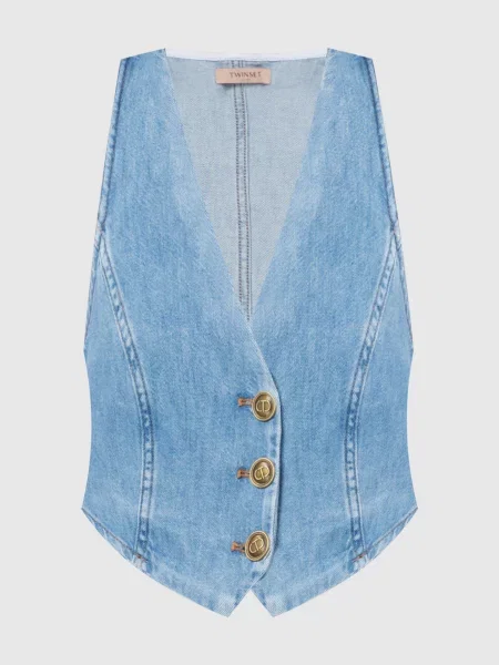 Джинсовий жилет з логотипом Twinset блакитний