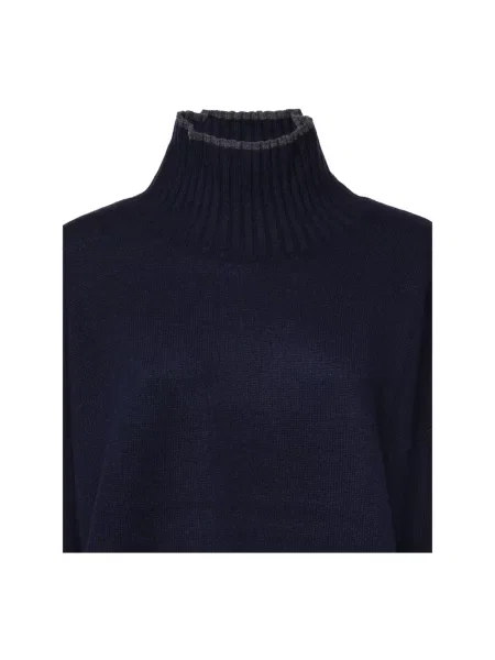 Lniany sweter z golfem Pinko niebieski