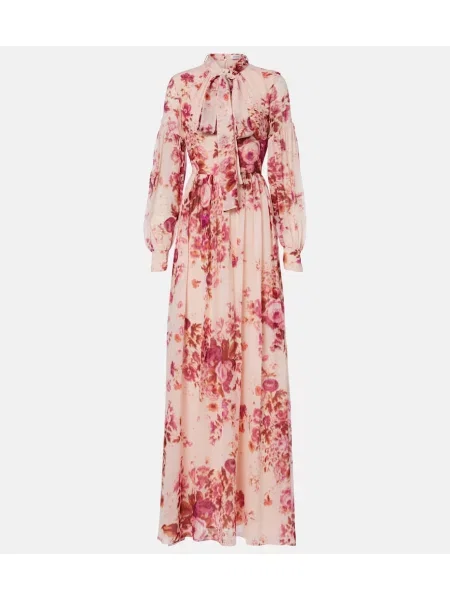 Rochie Erdem de mătase cu model floral cu legături roz
