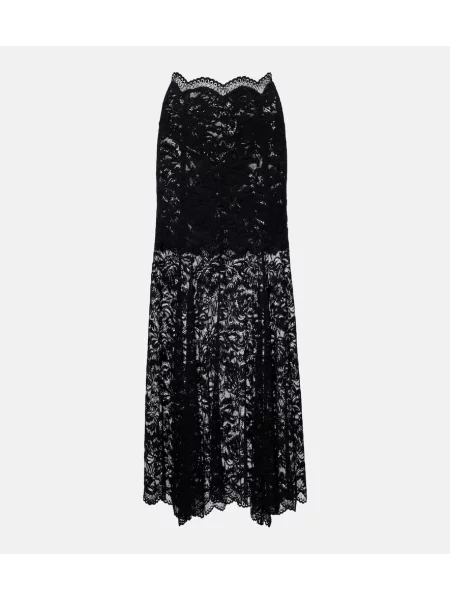 Midi krilo Rabanne s cvetličnim vzorcem s čipko nad koleni črna