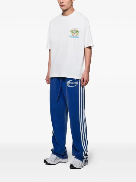 Pantaloni Godmade cu dungi alergare albastru
