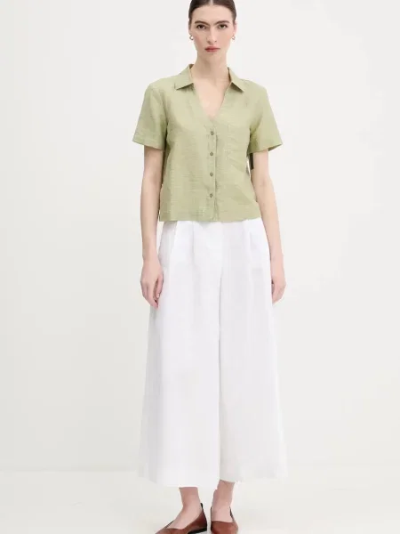 Сорочка з домішкою льону United Colors of Benetton regular класичний комір зелений