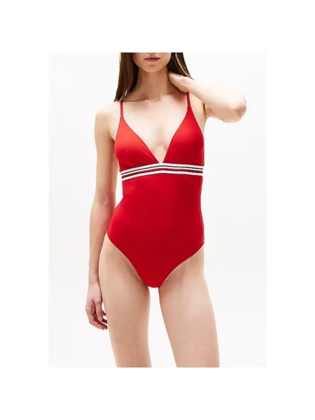 Kostium kąpielowy z taśmą z logo Tommy Hilfiger czerwony