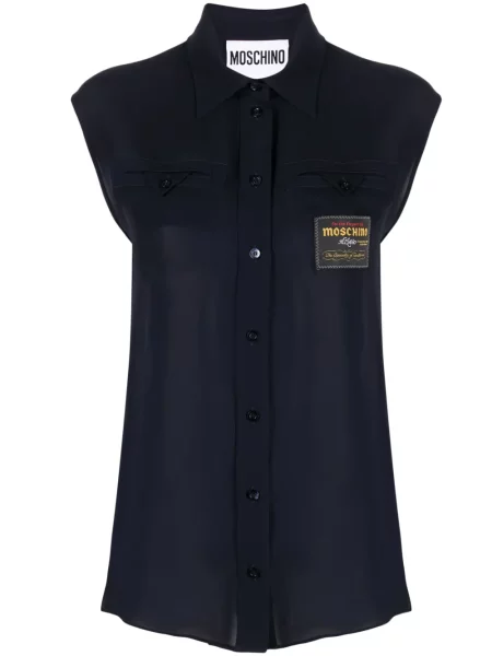 Cămașă Moschino de mătase fără mâneci albastru