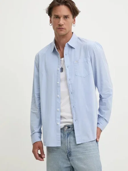 Guess Jeans koszula slim z kołnierzykiem klasycznym niebieski