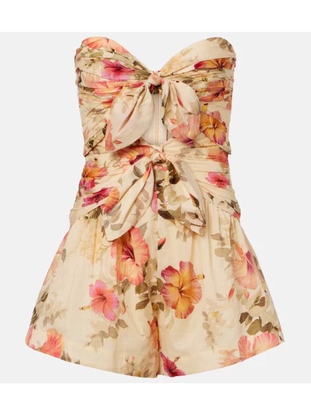 Salopetă scurtă Zimmermann cu model floral galben