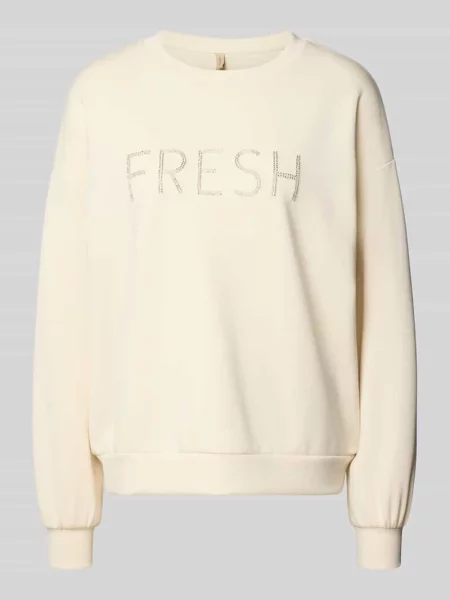 Bluza o kroju regular fit z obszyciem ozdobnymi kamieniami model Banu' Soyaconcept beżowa