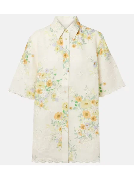 Cămașă Alemais de in cu model floral bej