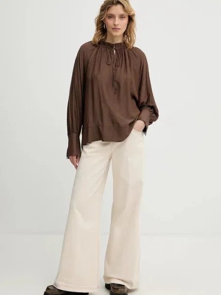 Блузка з додаванням шовку MUNTHE ROSEBERGER однотонна коричневий