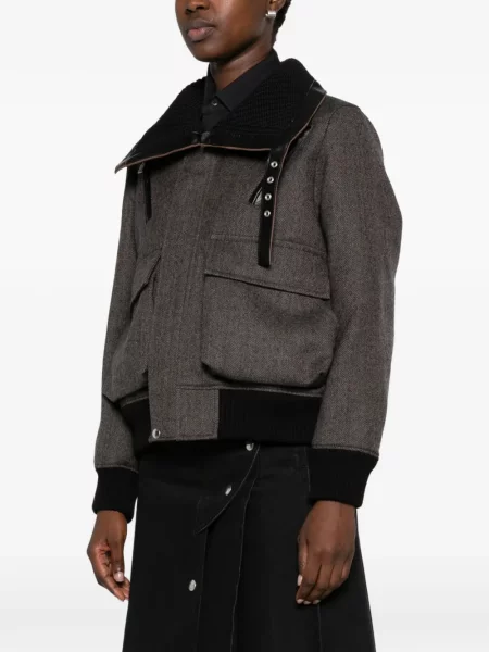 Geacă Sacai cu model herringbone maro