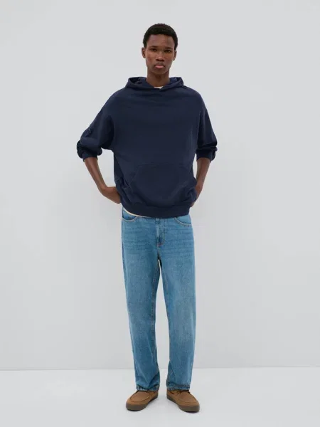 Bluza z kapturem z bawełny z naszywką ciemnogranatowy Teen S MANGO TEEN