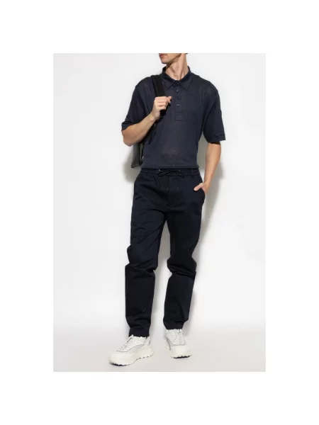Lniana koszulka polo Moncler niebieska