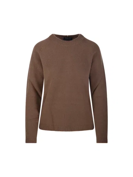 Sweter Max Mara wełniany z okrągłym dekoltem brązowy