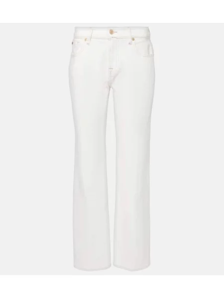 Blugi drepți 7 For All Mankind cu talie înaltă alb