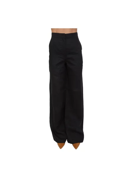 Lniane spodnie Max Mara Studio czarne