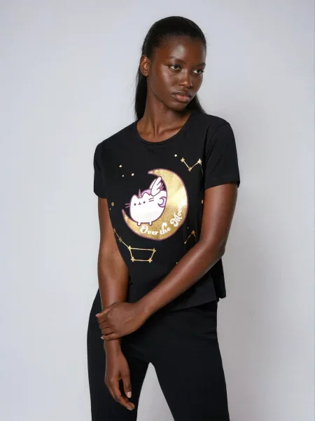 Піжама з boxy топом і штанами з рубчастого трикотажу Pusheen чорний