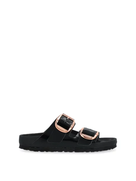 Klapki Birkenstock skórzane na sprzączkę czarne
