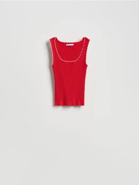 Reserved Top din tricot striat cu adaos de roșu