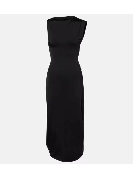 Rochie midi Victoria Beckham din satin drapată până la genunchi negru
