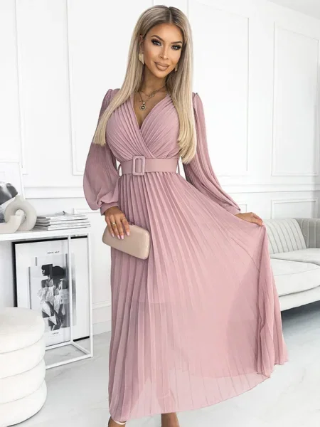 Плисирана костюм рокля Numoco розово