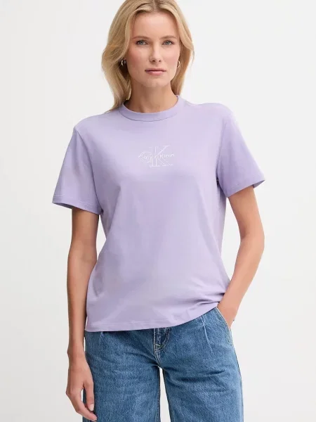 Тениска Calvin Klein Jeans дамска лилаво виолетово