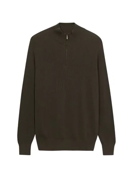 Pulover Brooks Brothers cu nervuri de jumătate de fermoar verde