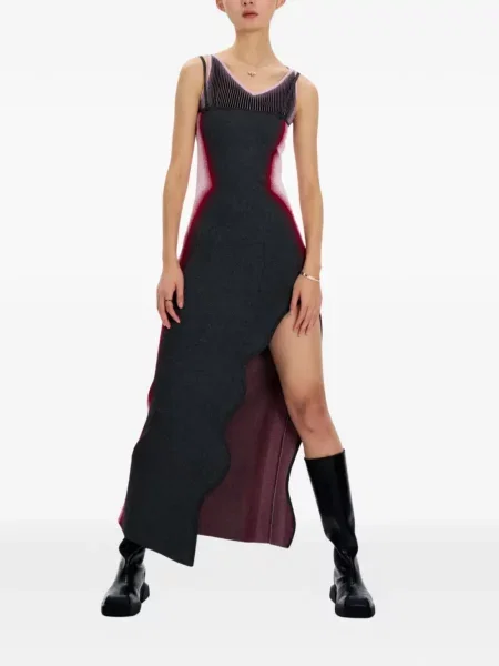 Rochie midi Ph5 cu decolteu în V până la genunchi de costum gri