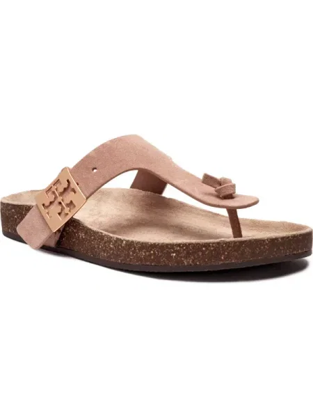 Bőr papucs Tory Burch bézs