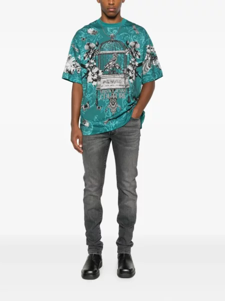 Тениска Versace Jeans Couture на цветя с принт синьо