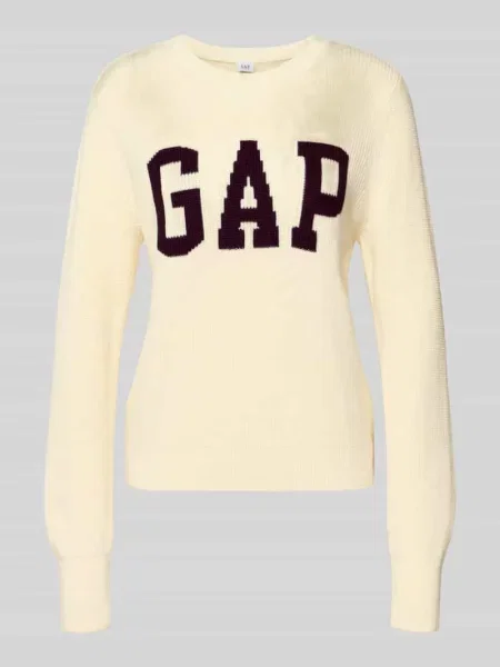 Sweter z dzianiny z logo i okrągłym dekoltem Gap biały
